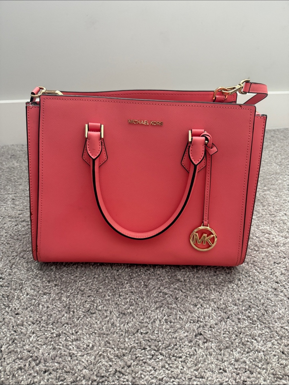 Michael Kors Large Coral Pink Saffiano Sheila Satchel